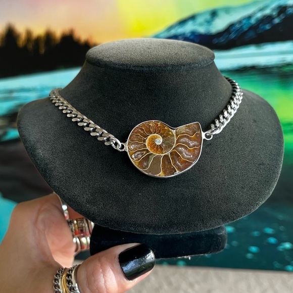 Made to order . genuine fossil ammonite shell stainless steel chain choker - Picture 12 of 14